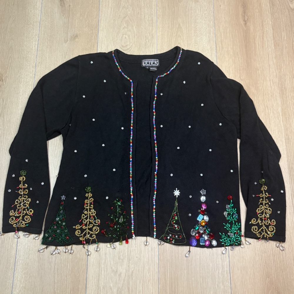 Berek Takako Sakon Christmas Vintage Beaded Cardigan Sweater Embellished Large
